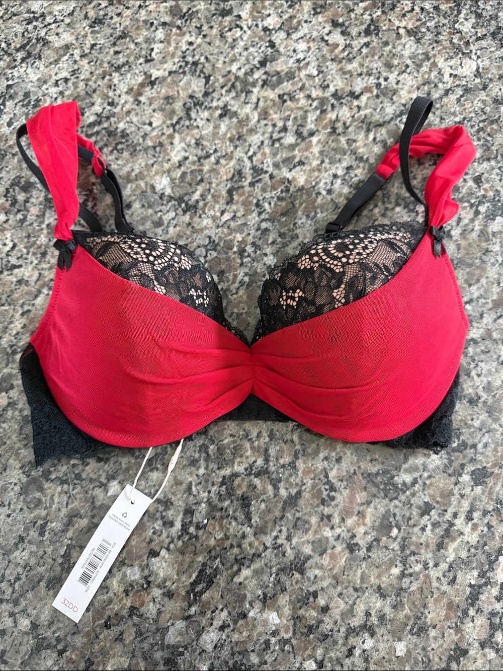 Adore Me Red and Black Lace Push-Up Bra